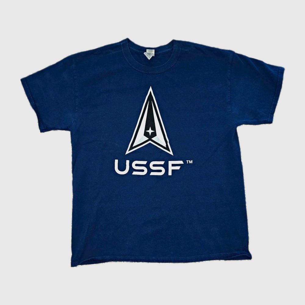 USSF United States Space Force Delta Graphic Navy Blue Gildan Cotton T-Shirt L